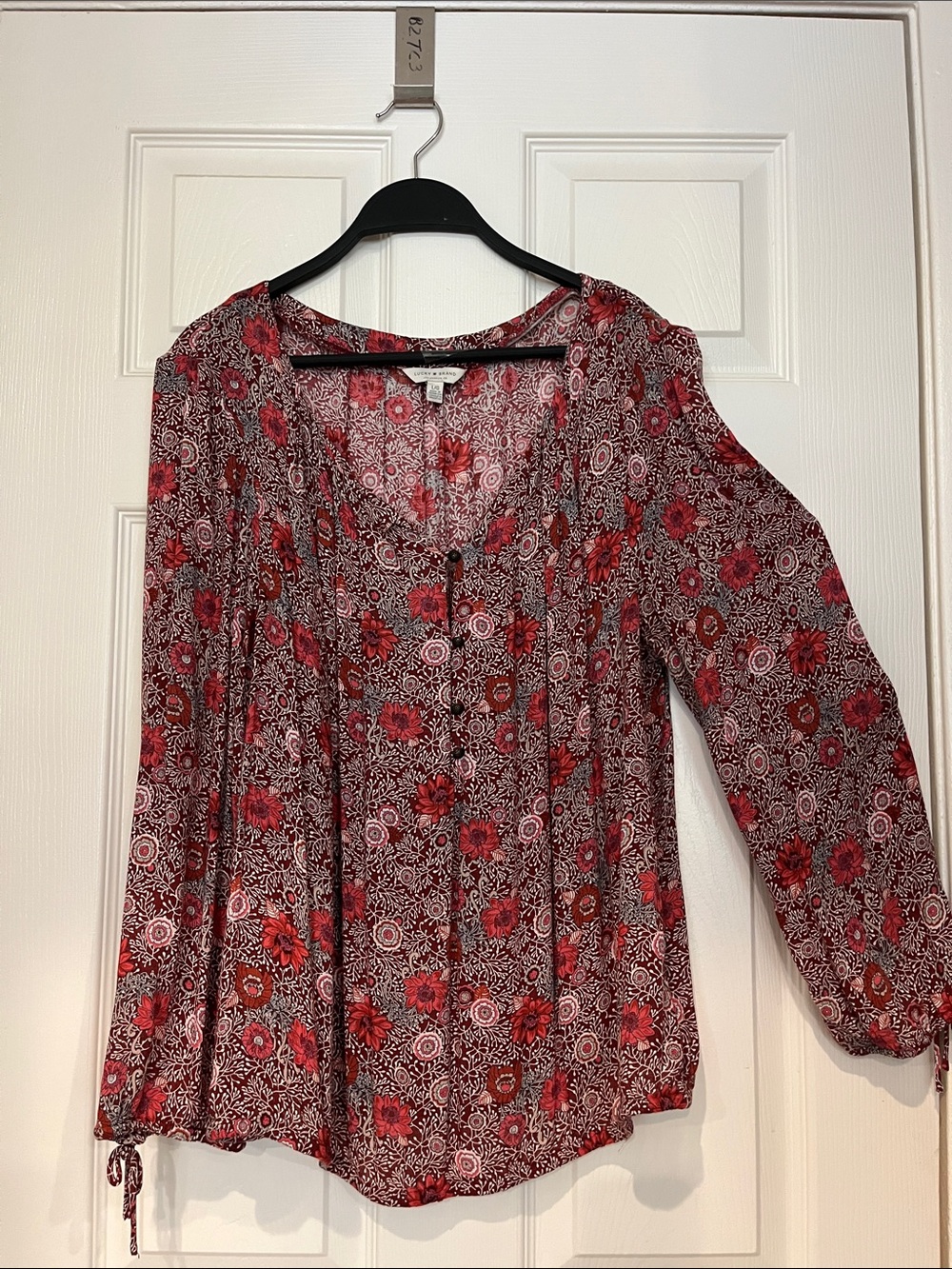 Lucky Brand Women's Red Floral Long-Sleeve Peasant Top